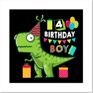 Birthday Dinosaur 4 Years Old Posters and Art